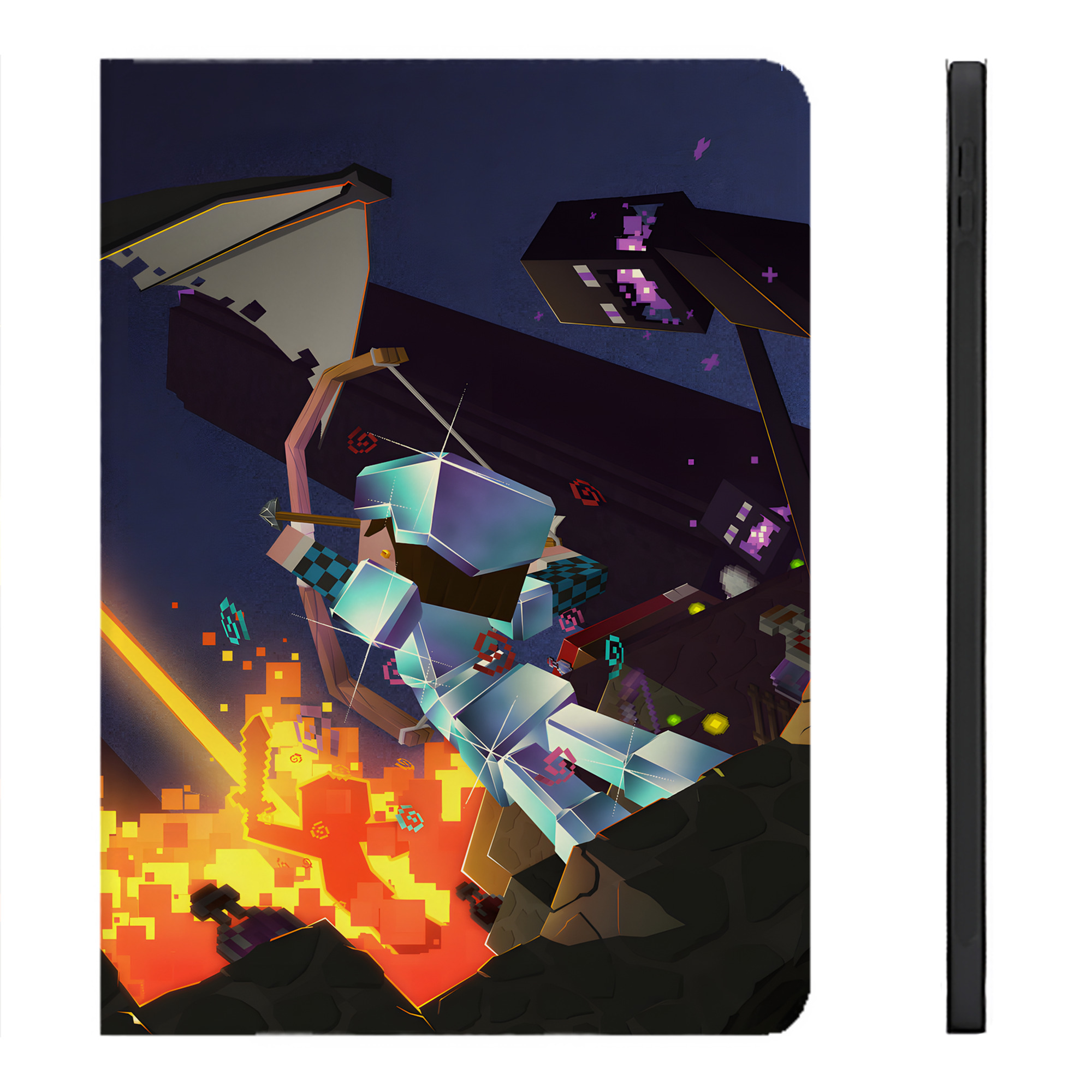 （画像用） マインクラフト ブロックの世界 Minecraft MC Block world IPadケース ペンホルダー付き ブックスタイルデザイン